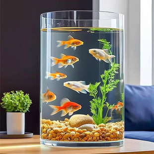 塑料鱼缸桌面客厅小型透明防摔亚克力圆形圆柱形高透超白仿玻璃