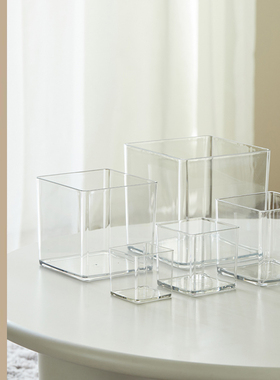 加厚透明亚克力花盆正方形水培绿植郁金香多肉花盆插花方缸摆件小