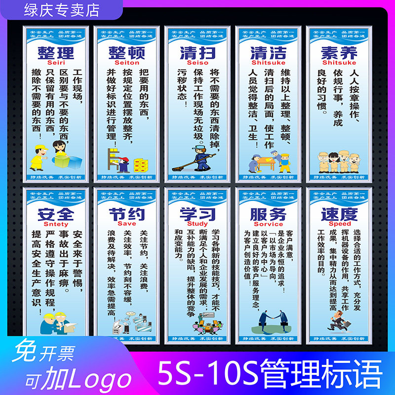 5S车间标语6S管理标识牌7S标贴宣传看板图片质量9S仓库工厂企业制度牌整套挂图海报8S办公室安全生产警示标志