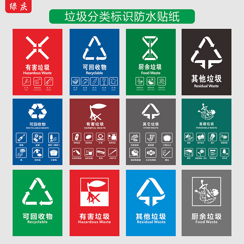 垃圾分类标示贴浔雅轩PP背胶贴纸图片