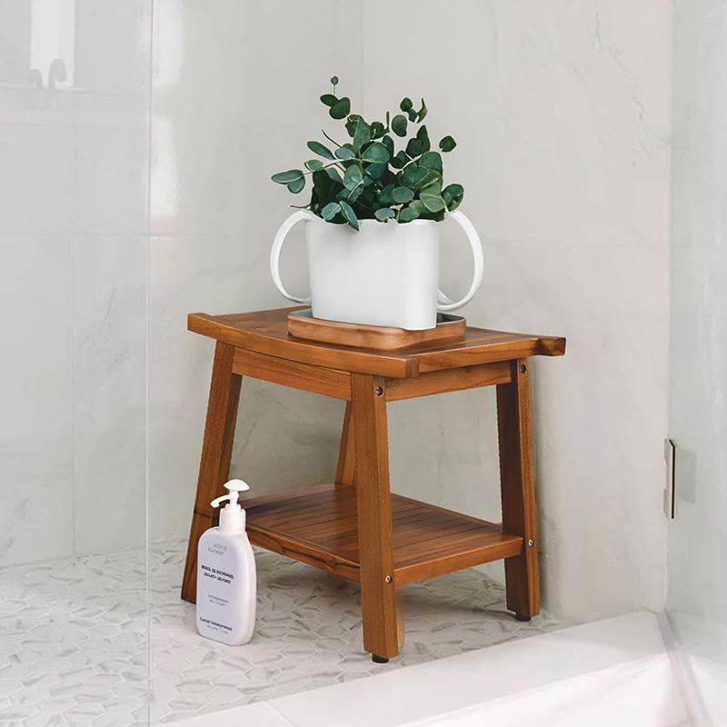 诺宝尼加厚柚木实木浴室洗澡置物凳卫生间放衣物沐浴防水置物凳子