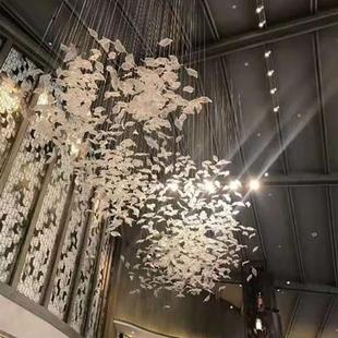 现代简约羽毛吊灯酒店大堂美容院创意灯饰别墅复式 楼灯具非标工程