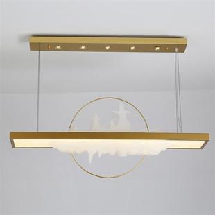 新中式 吧台餐厅现代简约茶室禅意中国风长方形灯 创意山水吊灯个性