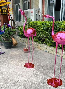 不锈钢雕塑定制仙鹤镜面售楼处水池草坪装饰火烈鸟白鹭摆件玻璃钢