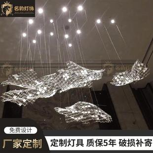 创意艺术水晶飘带吊灯五彩水晶方块飘带吊灯商场宴会厅艺术吊灯