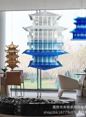 中国风阁楼古建筑房子透明亚克力四角凉亭酒店别墅摆件装饰艺术品