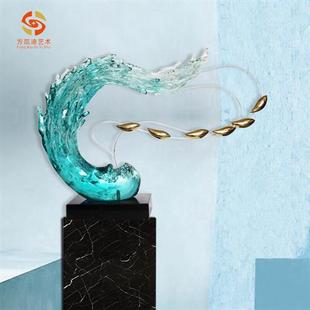 现代简约会所酒店客厅办公室样板房装 饰透明水雕塑工艺品厂家