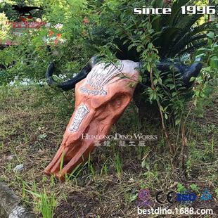 商场酒吧室内外美陈挂件摆件仿真牛头骨架模型自贡恐龙厂家定制.