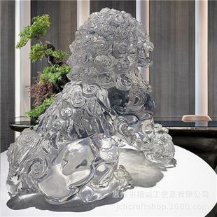 新中式 饰品摆设 轻奢透明金箔狮子摆件样板间书房玄关博古架动物装