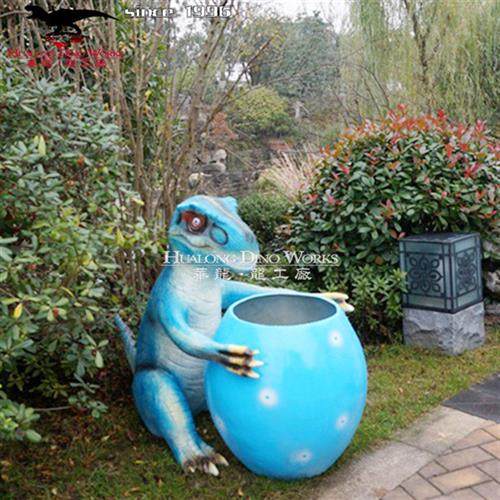 大型仿真工厂玻璃钢恐龙垃圾桶种类多样来图定制引流互动性强.