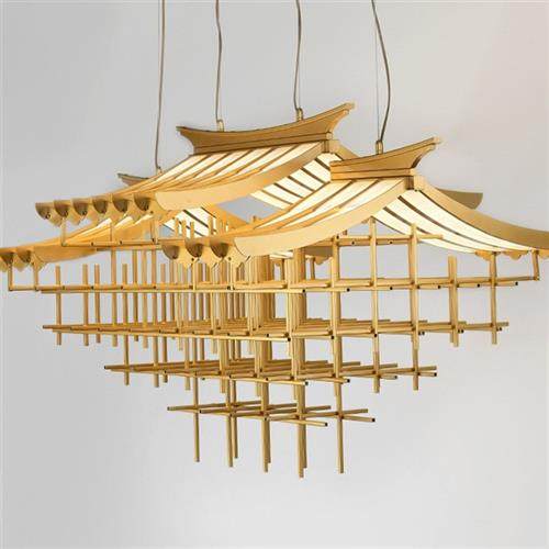 定制中式古典宫殿吊灯鸟巢式实木条仿古屋脊售楼部屋檐古建筑房子