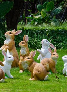 户外仿真卡通玻璃钢庭院花园林中秋布置装饰别墅景观兔子雕塑摆件