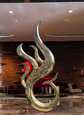 创意不锈钢金属电镀钛金凤凰雕塑摆件玄关售楼处广场酒店水池景观