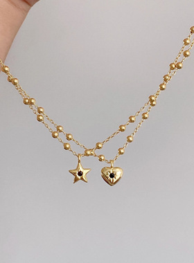 s925纯银金色星星项链女ins甜酷风小众高级感简约圆珠心形锁骨链