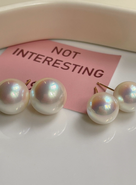 fever同款粉光大珍珠耳钉小众高级感法式复古气质耳饰女S925纯银