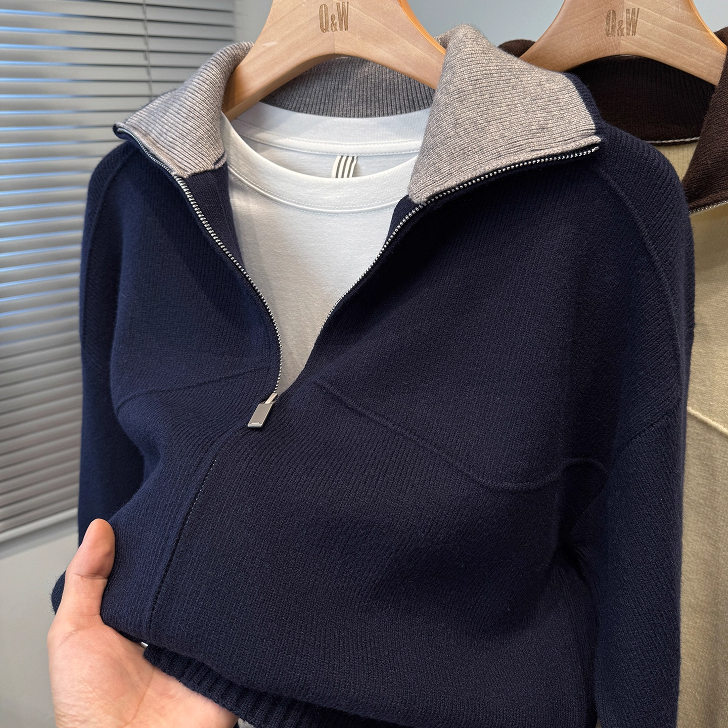 撞色翻领开衫男针织衫韩版宽松秋冬季加厚毛衣外套男装运动外搭潮