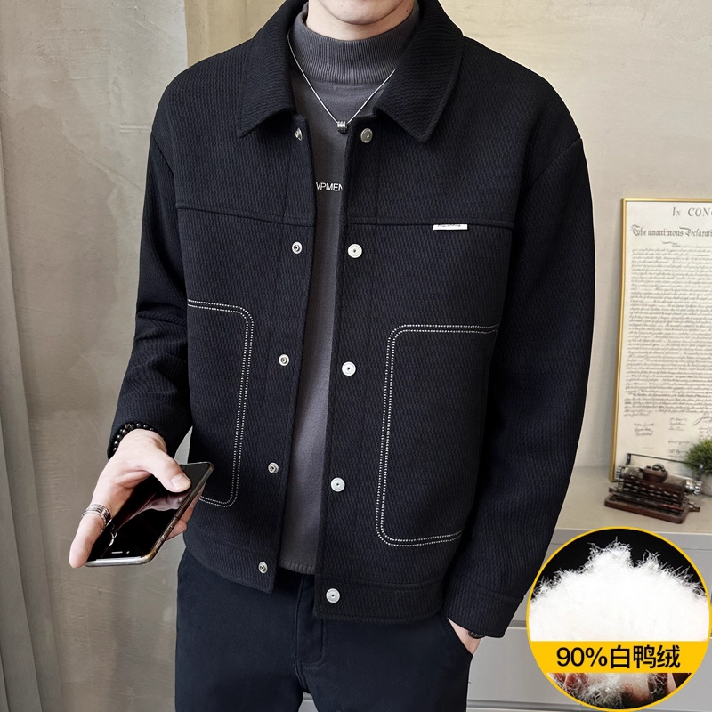 羽绒内胆外套夹克男士2025年冬季新款韩版修身翻领毛呢羽绒服潮流