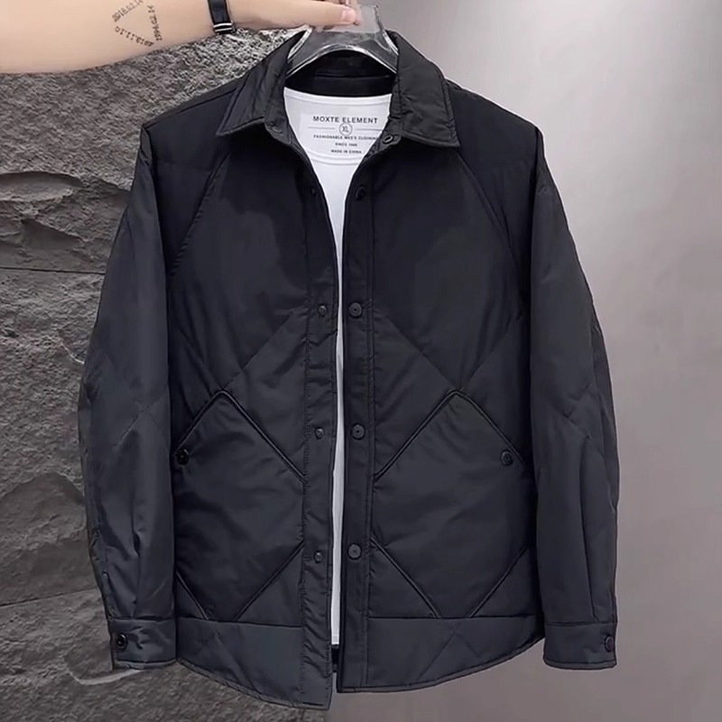 冬季外套轻薄衬衫式羽绒服2025新款短款韩版宽松工装保暖上衣男士