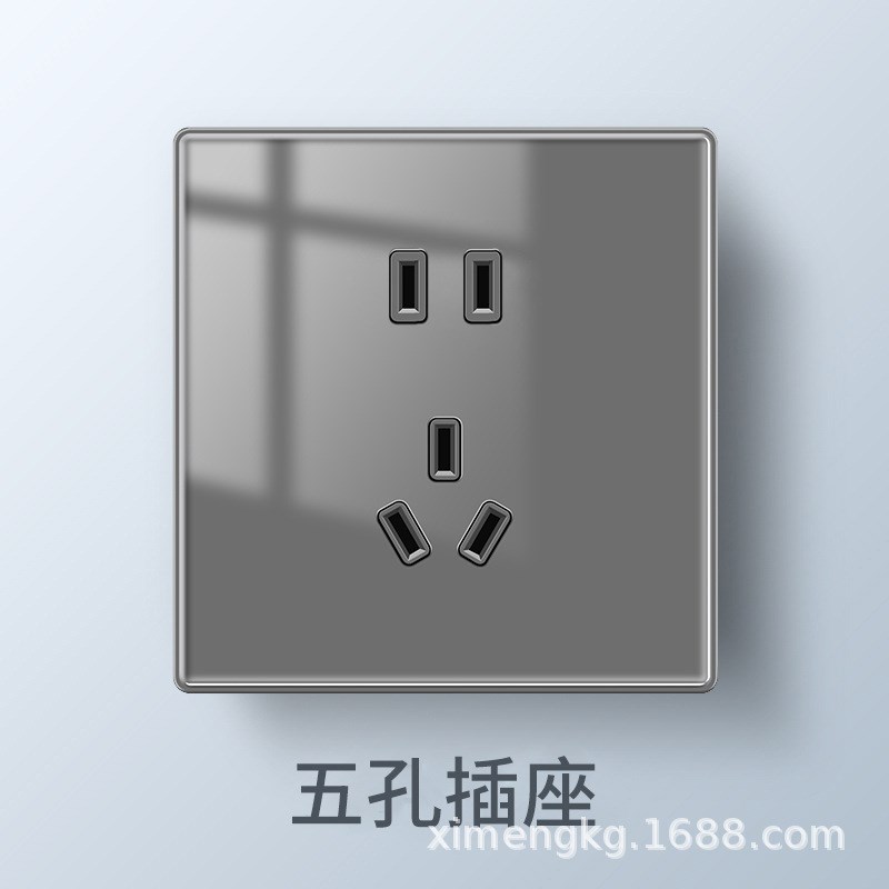 玻璃镜面暗装墙壁开关插座 插座面板一开五孔电视QUSB插座开关面