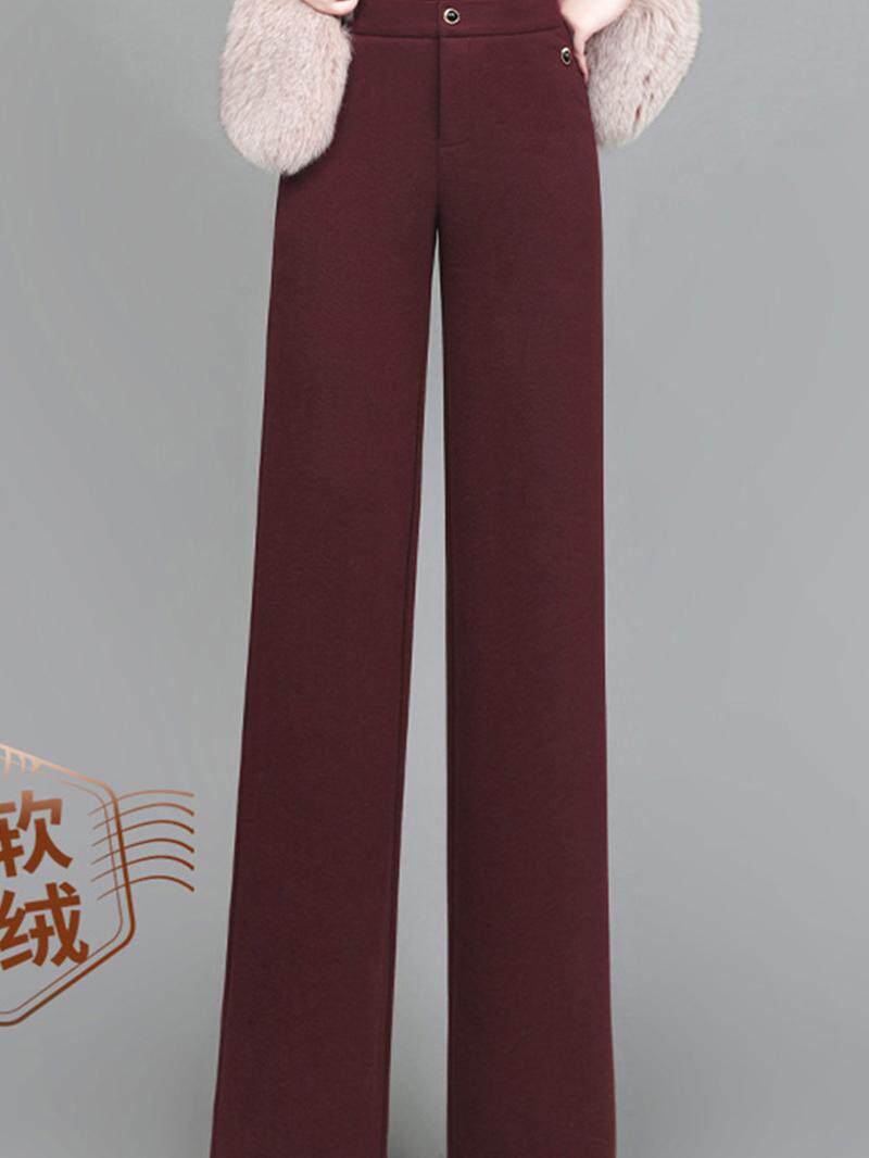 2025新款安哥拉红醋酸羊绒阔腿裤加厚高腰显瘦垂感窄版毛呢裤女冬