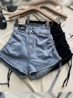 Черная джинсовая юбка, шорты, эластичные дизайнерские брендовые штаны, 2024 года, высокая талия, на шнурках, тренд сезона, А-силуэт, свободный крой