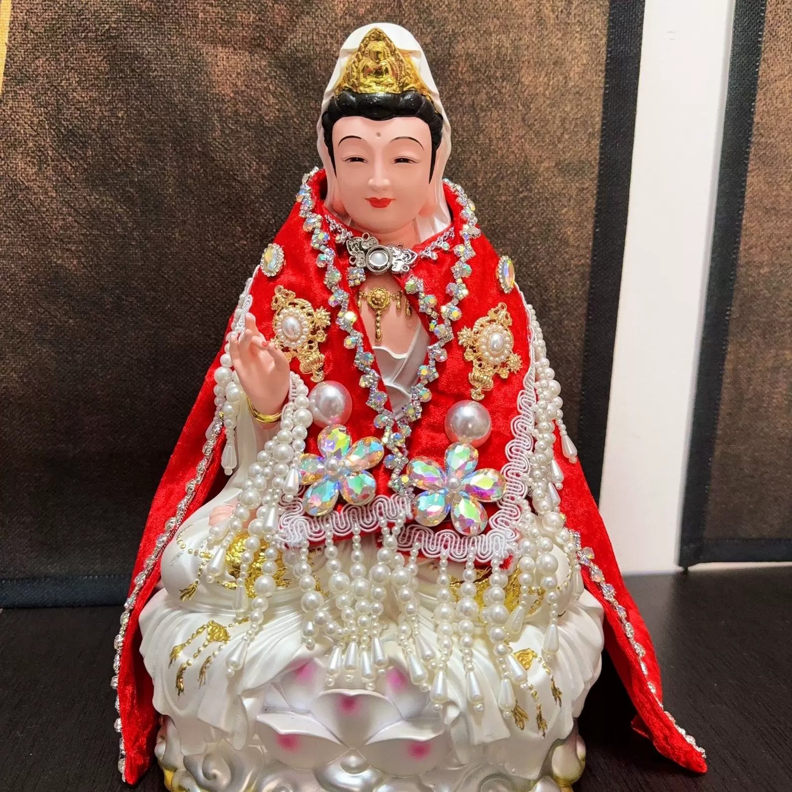 新品上架佛像神像仙像两件套披风披带重工镶钻珍珠手工制作通用款