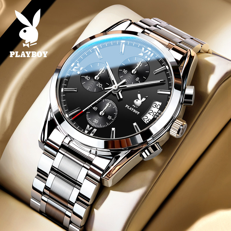 花花公子品牌男士多功能石英手表