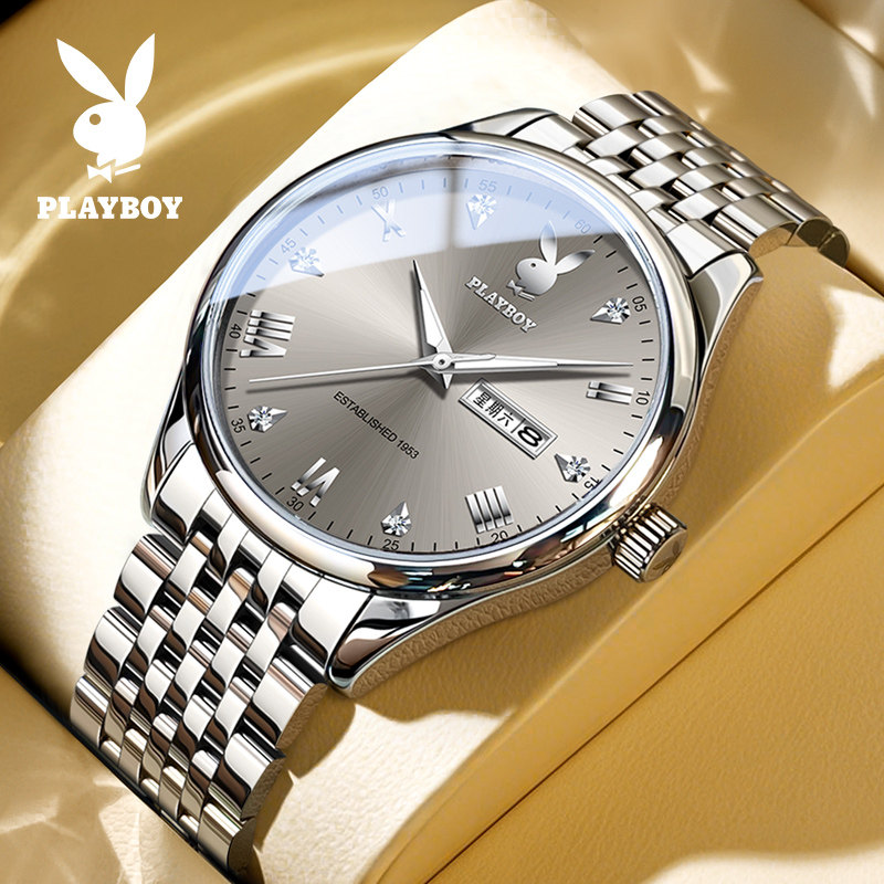 正品新款花花公子男士手表机械夜光防水品牌男友礼物电子石英腕表