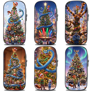 圣诞节圣诞树精美卡通动画笔袋疯狂动物城朱迪尼克小学生文具盒初中生文具袋大容量学生帆布印花拉链款笔盒