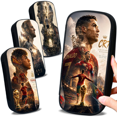 足球世界杯周边CR7C罗笔袋2026超火爆款运动体育球星罗纳尔多姆巴佩哈兰德文具盒男孩帅气多层大容量学生笔盒