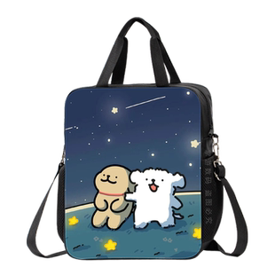 可爱卡通美术袋兴趣班补课包马尔济斯线条小狗初中生补习袋儿童手提包帆布袋小学生防水斜挎包双肩书包三用包