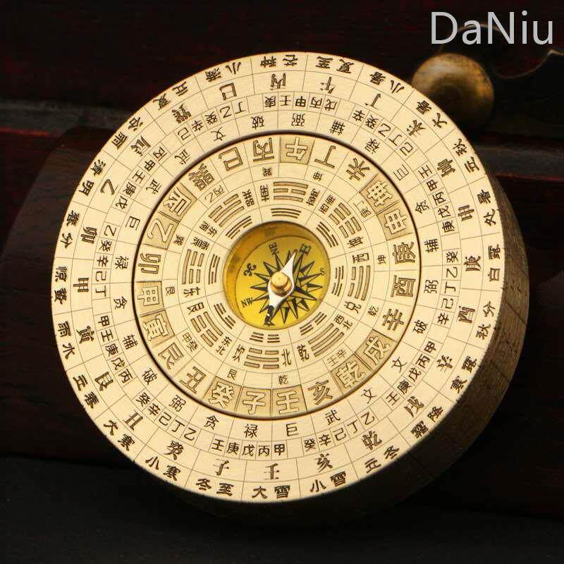 指南针风水罗盘指尖陀螺太极八卦周易64卦黄铜手把件解压减压玩具