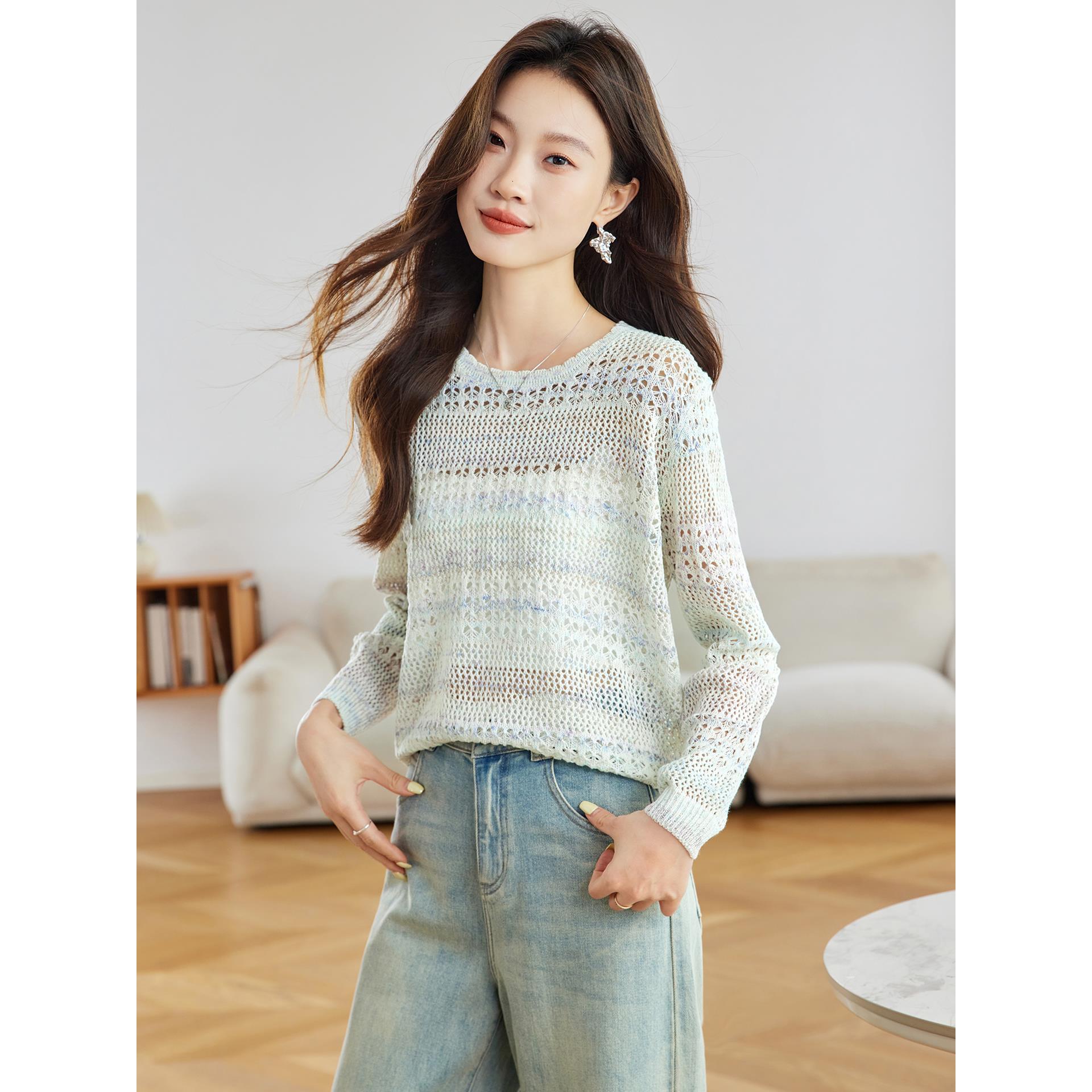 JOYIASS2025春秋新款镂空薄款针织衫女设计感小个子慵懒风休闲毛