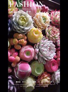 Cc手作树脂黏土仿真多肉永生花框巴黎锦玫瑰桌面摆件生日情人礼物