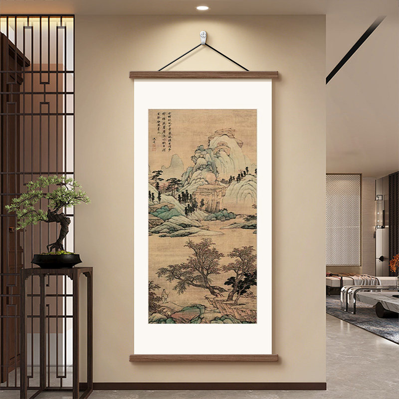青绿山水宋代美学玄关卷轴装饰画