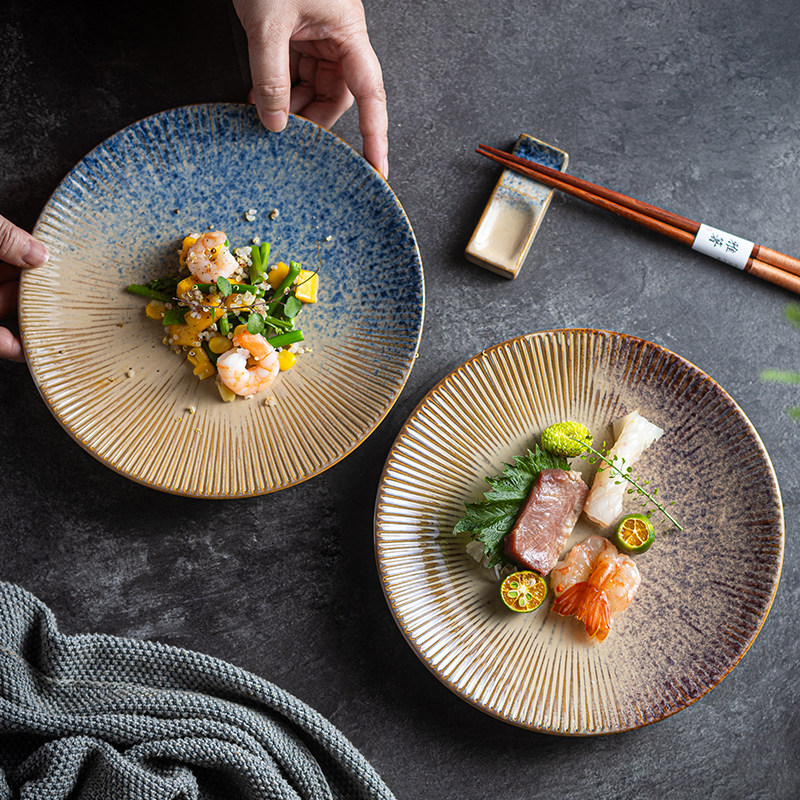 2025新款条纹浅盘高颜值下午茶餐厅点心盘小吃盘牛排盘西式餐盘子,餐饮具,盘,淘宝优惠券,粉丝福利购,淘宝优惠卷