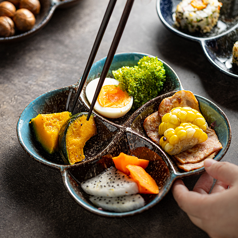 创意分格碟盘女生减脂餐盘早餐盘点心盘陶瓷盘菜盘子家用分餐盘子