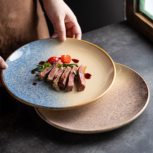 现代简约陶瓷平盘浅盘圆形西餐盘菜盘饺子盘肉盘复古意面盘牛排盘