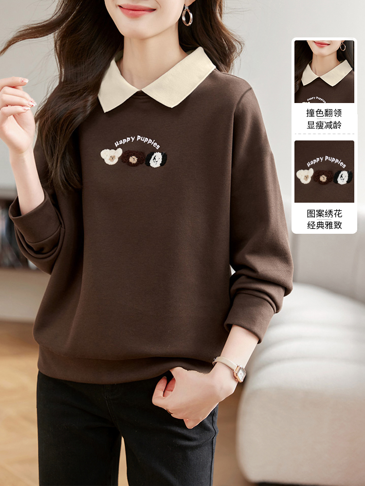 翻领卫衣女春秋薄款2025新款宽松爆款女装假两件上衣洋气减龄外套