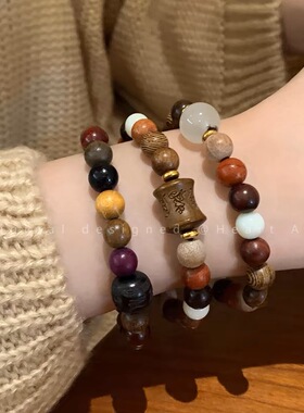 新中式檀木串珠手串女古风禅意念珠民族风手链藏式多宝珠汉服手饰