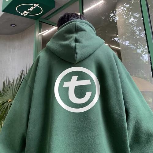 常规宽松型青少年潮休闲藏青色刺客伍六七重磅连帽卫衣男加绒套头