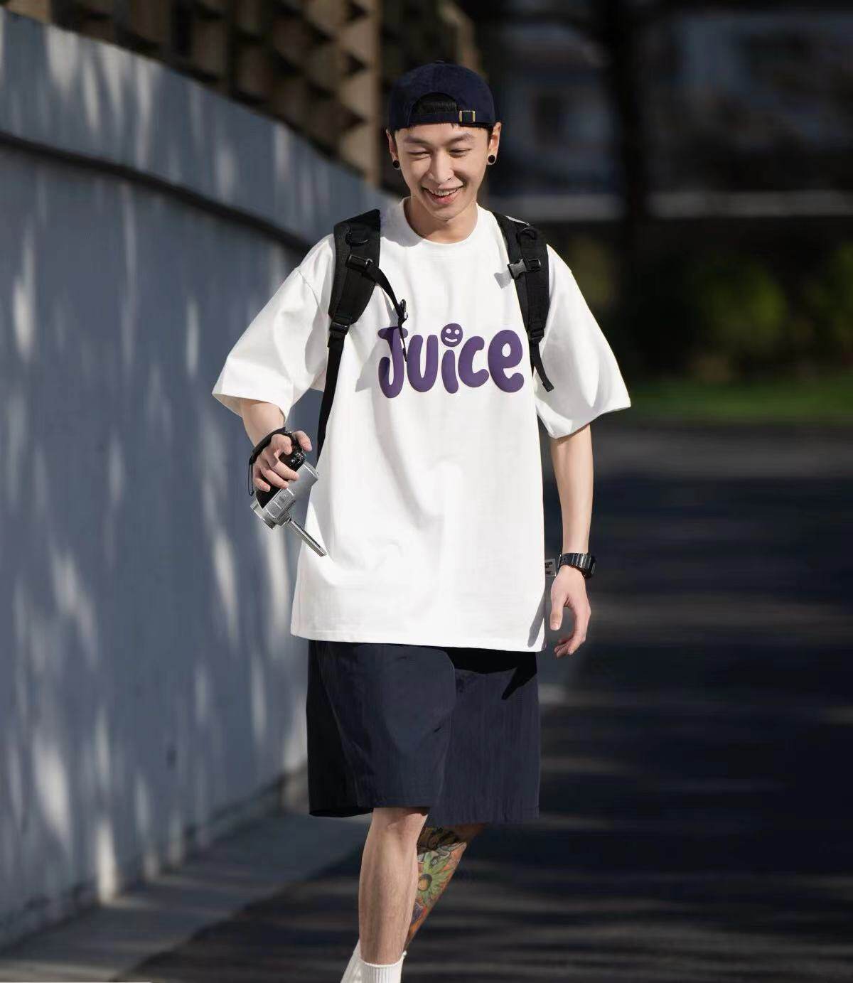 DESIRE 今禧 300g重磅纯棉少年感卡通字母印花短袖宽松男情侣T恤