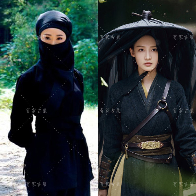 影视古装棉麻夜行衣女刺客武侠剑客剧组群演黑衣人年会演出服古装