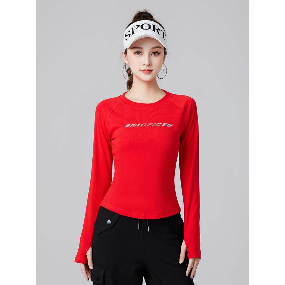 秋季广场舞舞蹈服上衣新款长袖单件春秋纯棉打底T恤跳舞运动衣服