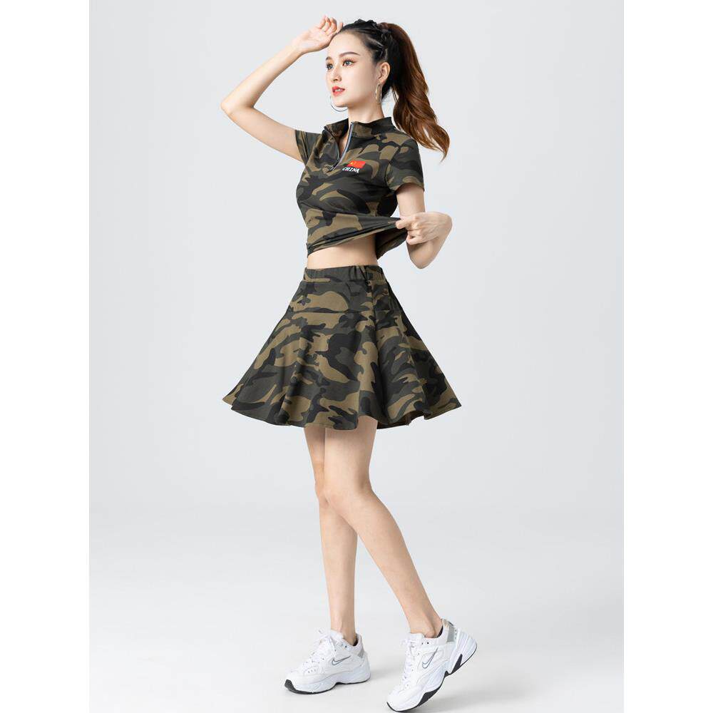 新款杨丽萍广场舞套裙女迷彩t恤运动迷彩短裙套装水兵舞演出服夏
