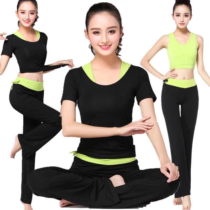 春秋瑜伽服三件套新款莫代尔灯笼裤时尚运动服大码中袖健身服套装