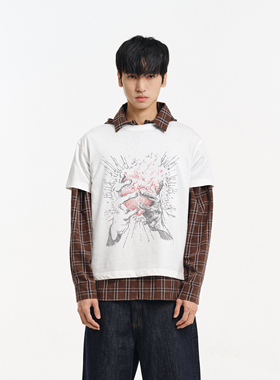 DIMC素描涂鸦爱心印花短袖T恤 25夏季新款白色圆领男女半袖