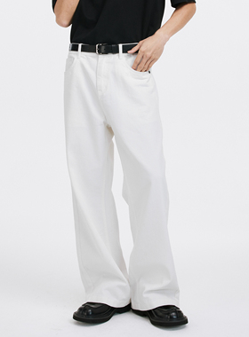 DIMC白色水洗宽松直筒牛仔裤 新款立体挺括男女休闲长裤