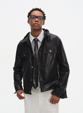 DIMC铝丝涂层肌理做旧黑色夹克春秋季cleanfit防水轻薄多形态外套