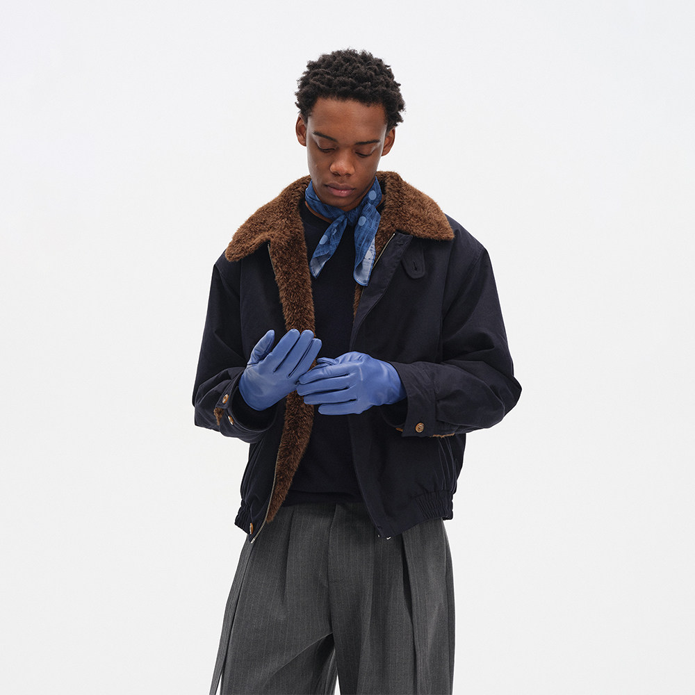 DIMC美式复古老钱毛绒内胆立领飞行员夹克boxy版型毛领夹克外套